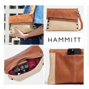 Hammitt Large VIP Saddle Raffia/Bronze Leather Clutch NWT